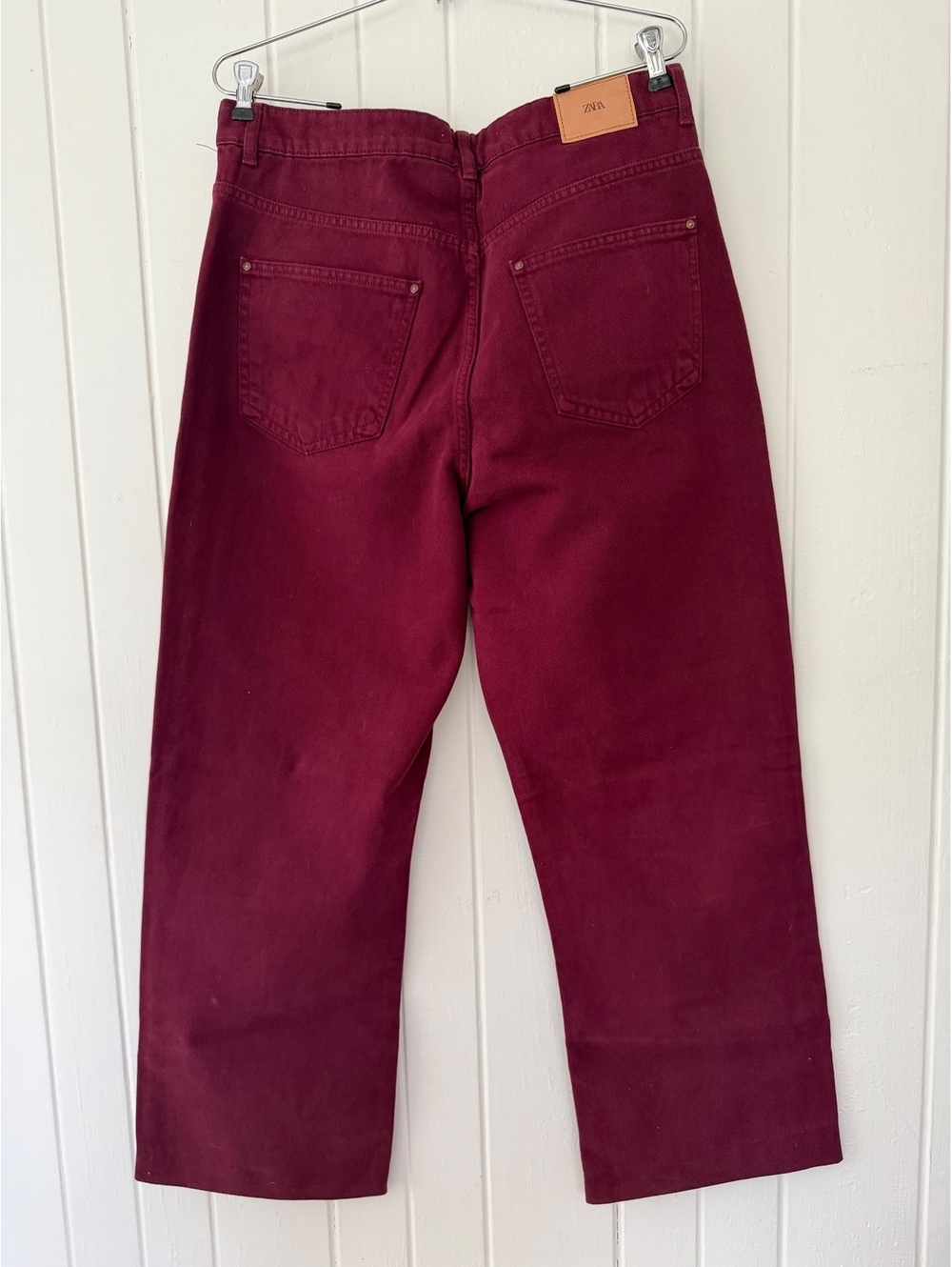 ZARA Women's Burgundy High-Waisted Straight-Leg Jeans Size EUR 44 / US 12